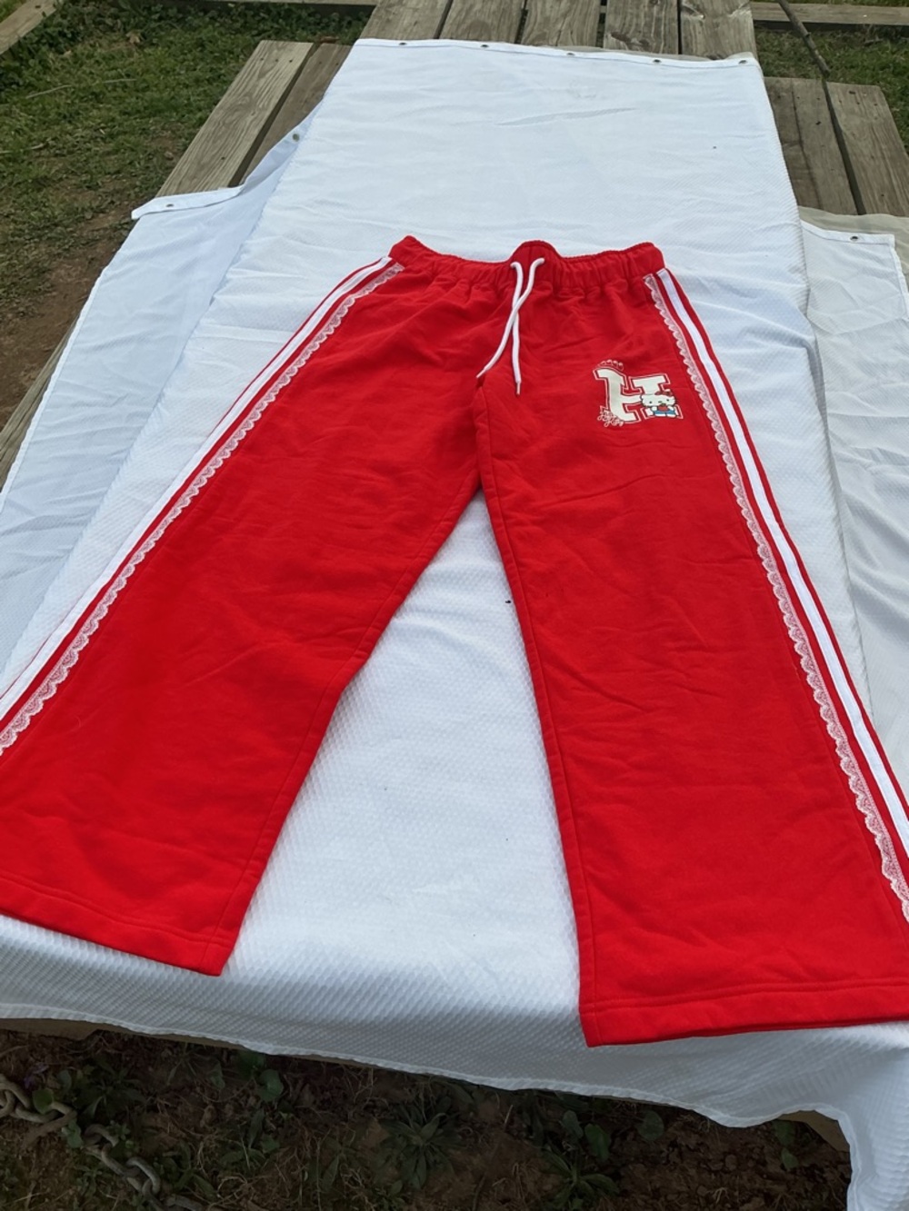 Hello Kitty Red Drawstring Sweatpants with White Cord
